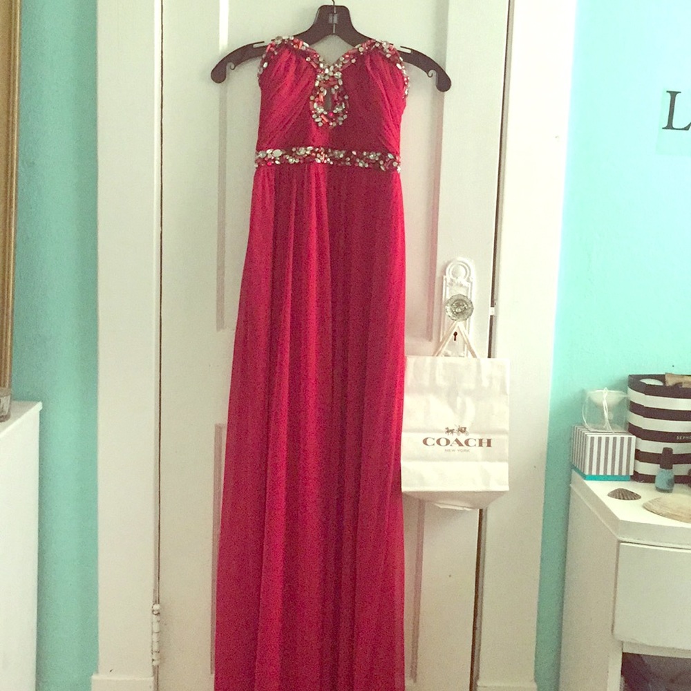 Red jewel prom dress